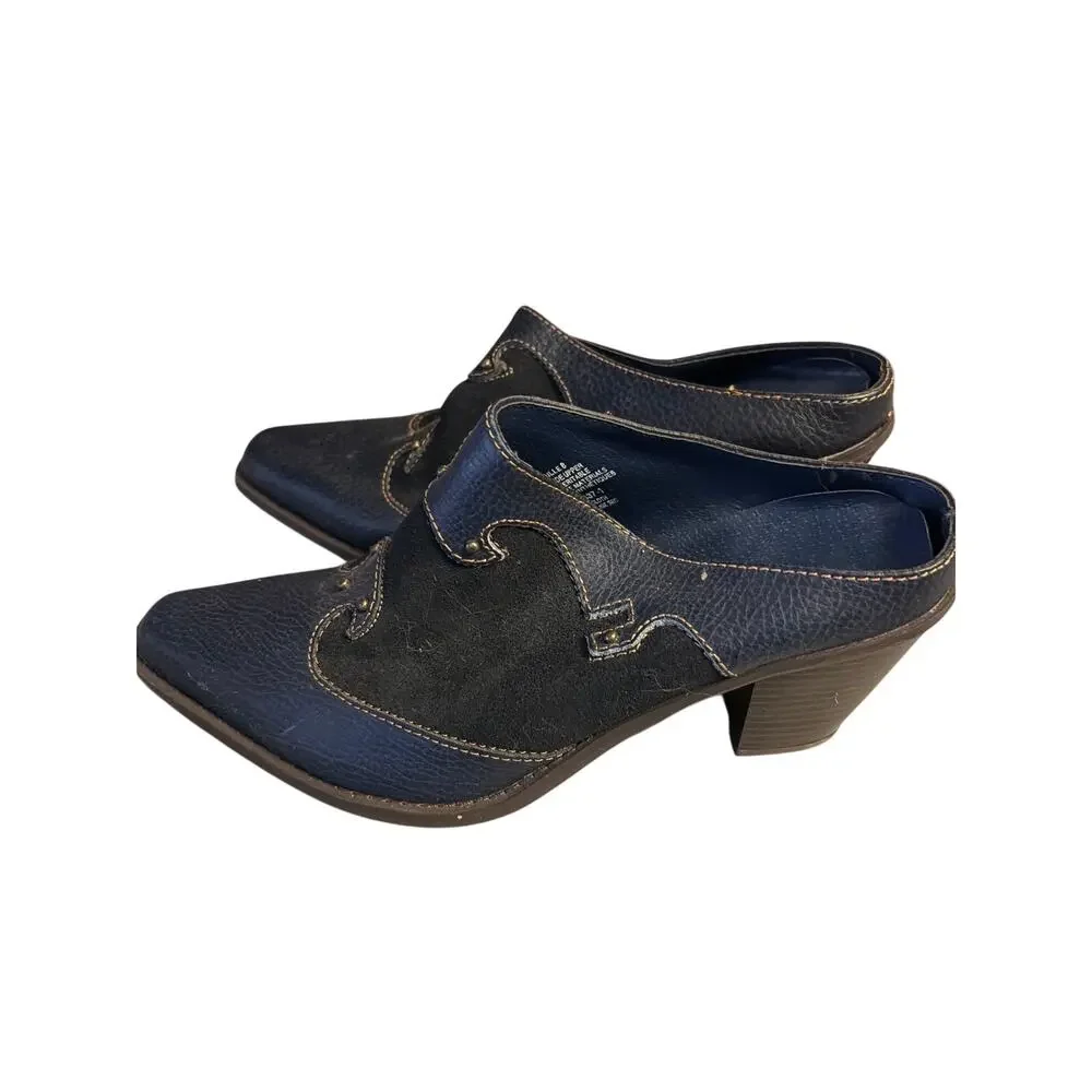 Blue Black Leather Suede Slip On Dress Shoes Mens Size 8